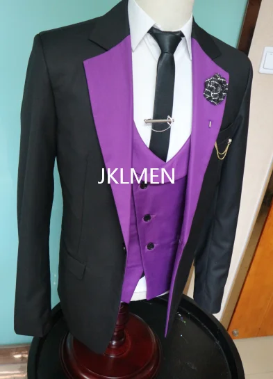 Novo traje fino ajuste masculino ternos de negócios fino ajuste noivo preto smoking para ternos de casamento formal jaqueta calça colete 3 peças