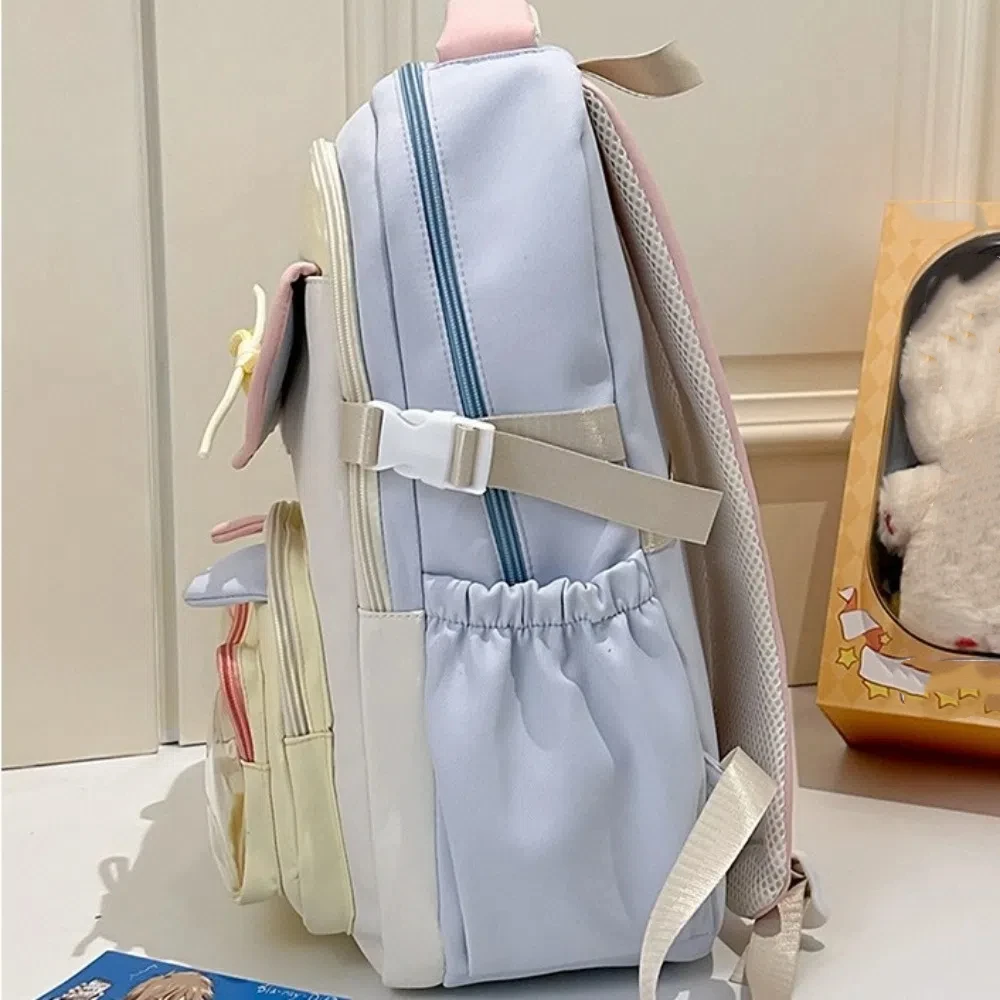 Large Capacity Girls' Backpacks Color Matching Transparent Pocket School Bags Cartoon Multiple Pockets Shoulders Bag Teenagers