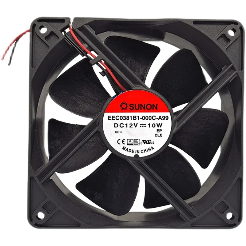 For SUNON 12038 EEC0381B1-000C-A99 DC 12V 10W 3100rpm 138cfm two-wire 12cm cooling fan