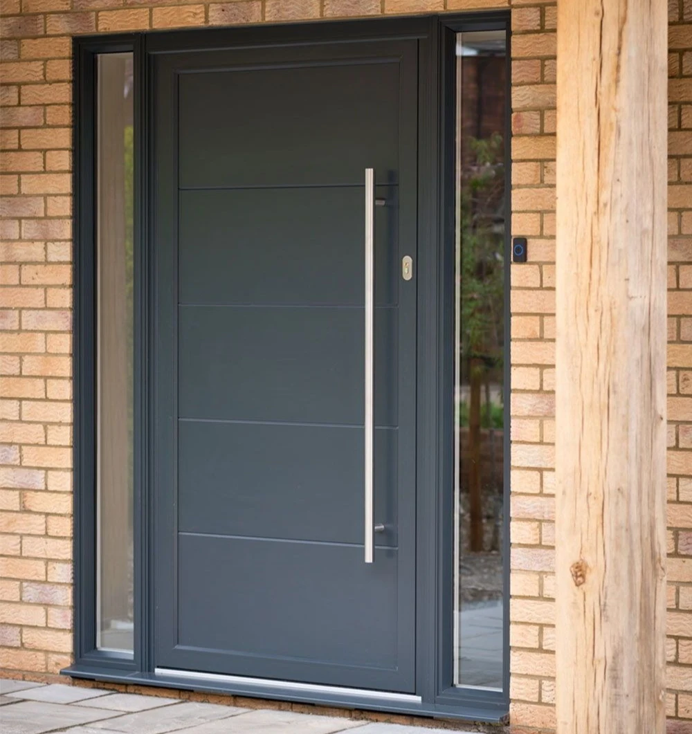 Customized Security Front Entry Door with Aluminium Strip Fireproof Main Entrance Door for Houses Front Exterior Pivot Doors