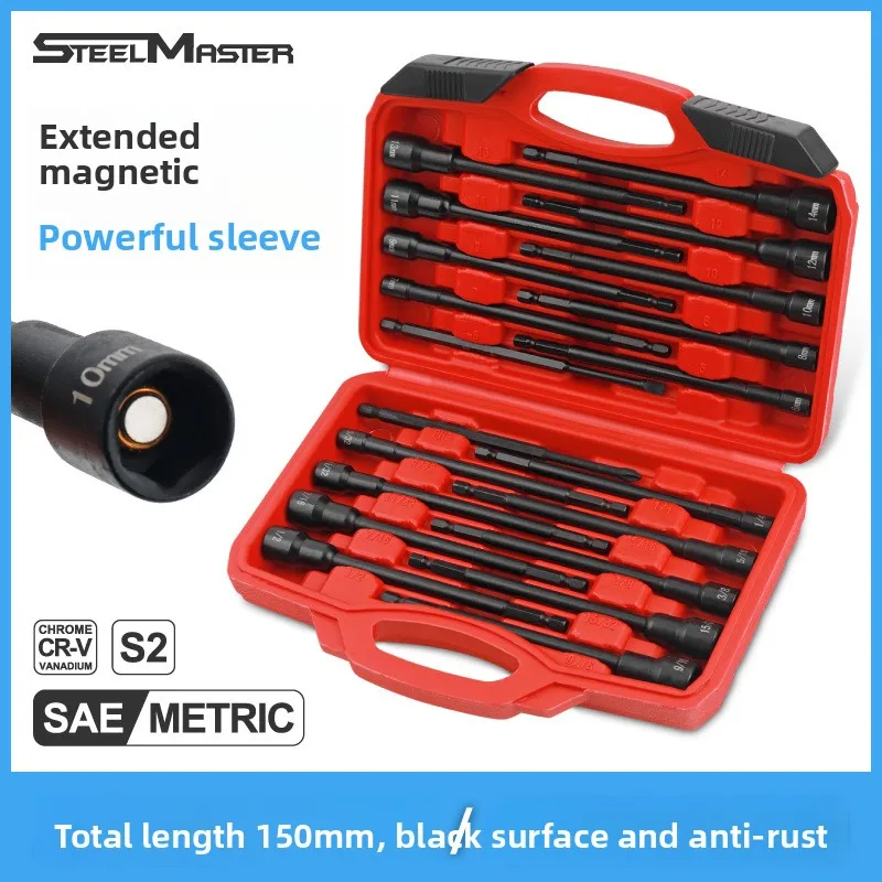 

20 Pieces Magnetic Wind Batch Sleeve Head Electric Wrench Inner Hexagonal Sleeve 150mm Extended Magnetic Connecting Rod Set