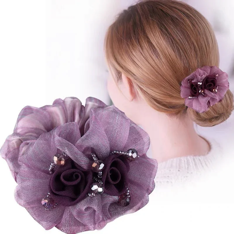 Rubber Band Headdress Flower Hair Rope Elegant Woman Updo Horse Tail Elastic Large Scrunchie  Hair Accessories for Women