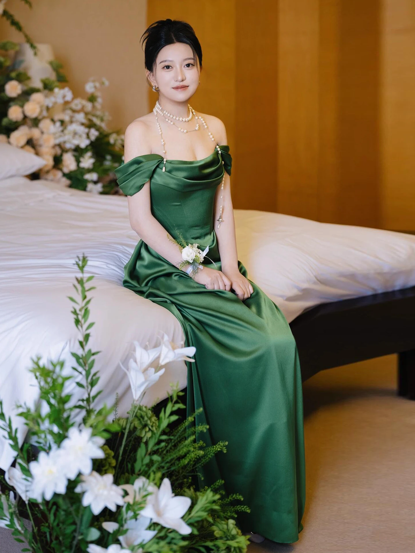 

Свадебное платье на одно плечо, вечернее платье без бретелек, роскошное платье для свадебного приема, корейское платье с длинной юбкой без рукавов