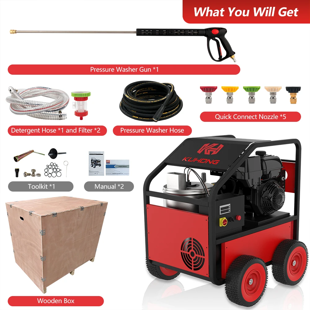 Kuhong CE Idropulitrice Ad Alta Pressione 250bar 3600psi 15LPM الماء الساخن جهاز تنظيف يعمل بالضغط العالي مع الديزل