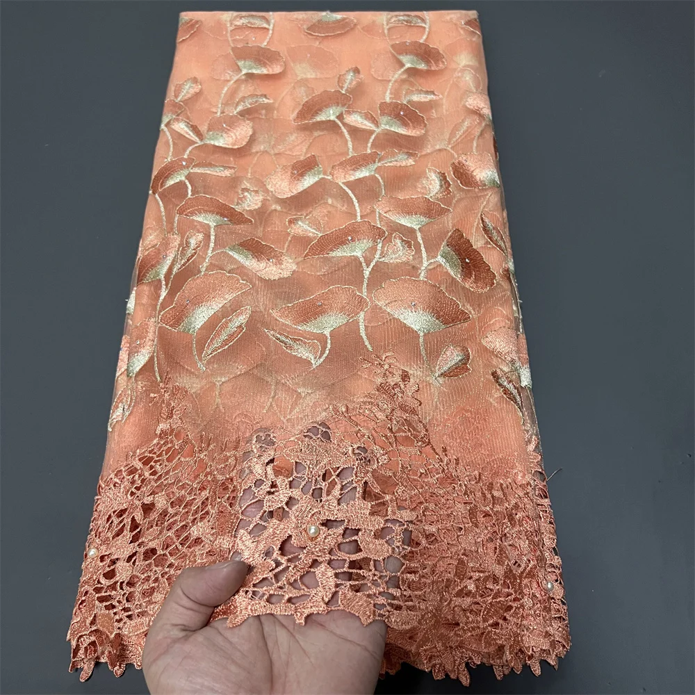 High Quality African Lace Fabric, Embroidery Tulle Cotton, French Wedding Party Dress, Guipure Sequins, 5Yards, Latest 2024