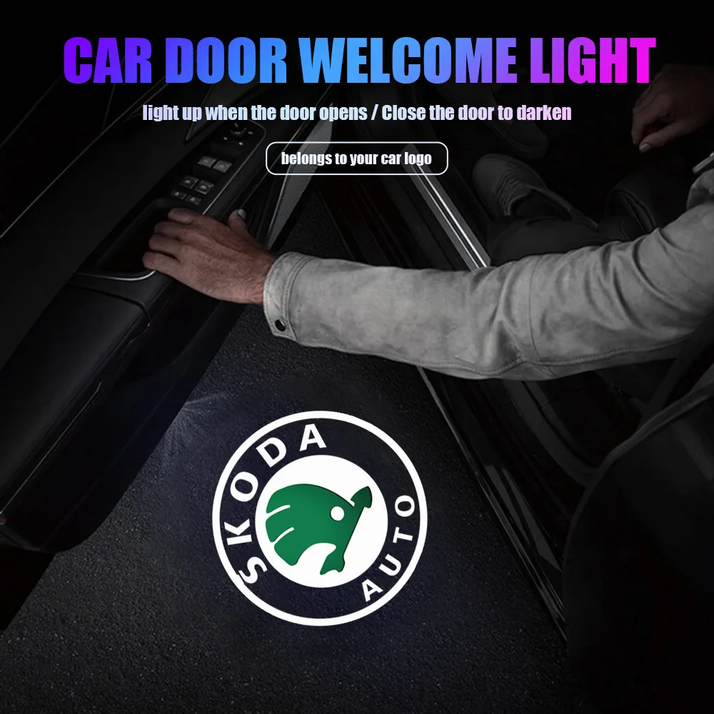 Car Door Welcome Light Wireless Projector Lamp Decorative Lights for Skoda Vision-E 440 VOS Felicia Kamio Fabia Octavia Scala