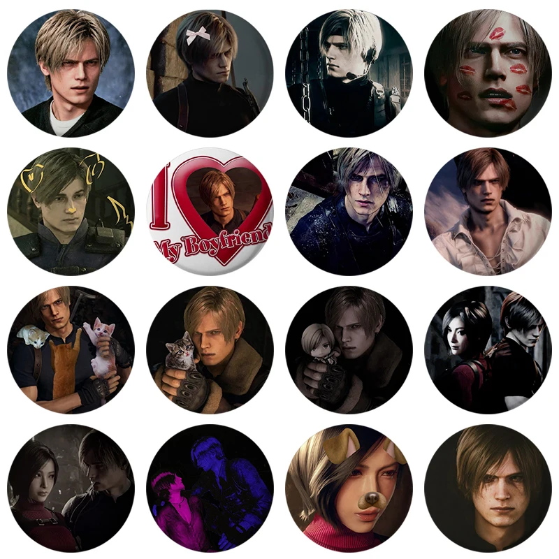 58mm Game Round Pins Leon Kennedy HD Print Brooches Handmade Creative Badge for Backpack Hat Jewelry Accessories Gift