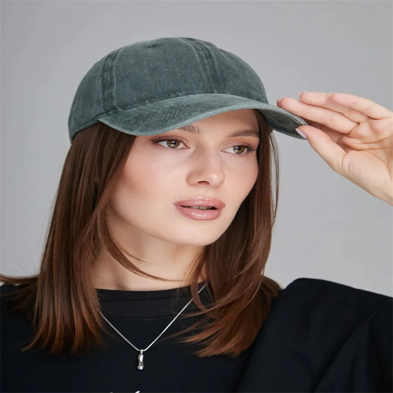 レトロなウォッシュ加工コットン野球帽（男女兼用）、ヒップホップキャップ、リブ付きミリタリーグリーンキャップ、アウトドアカジュアルスポーツキャップ