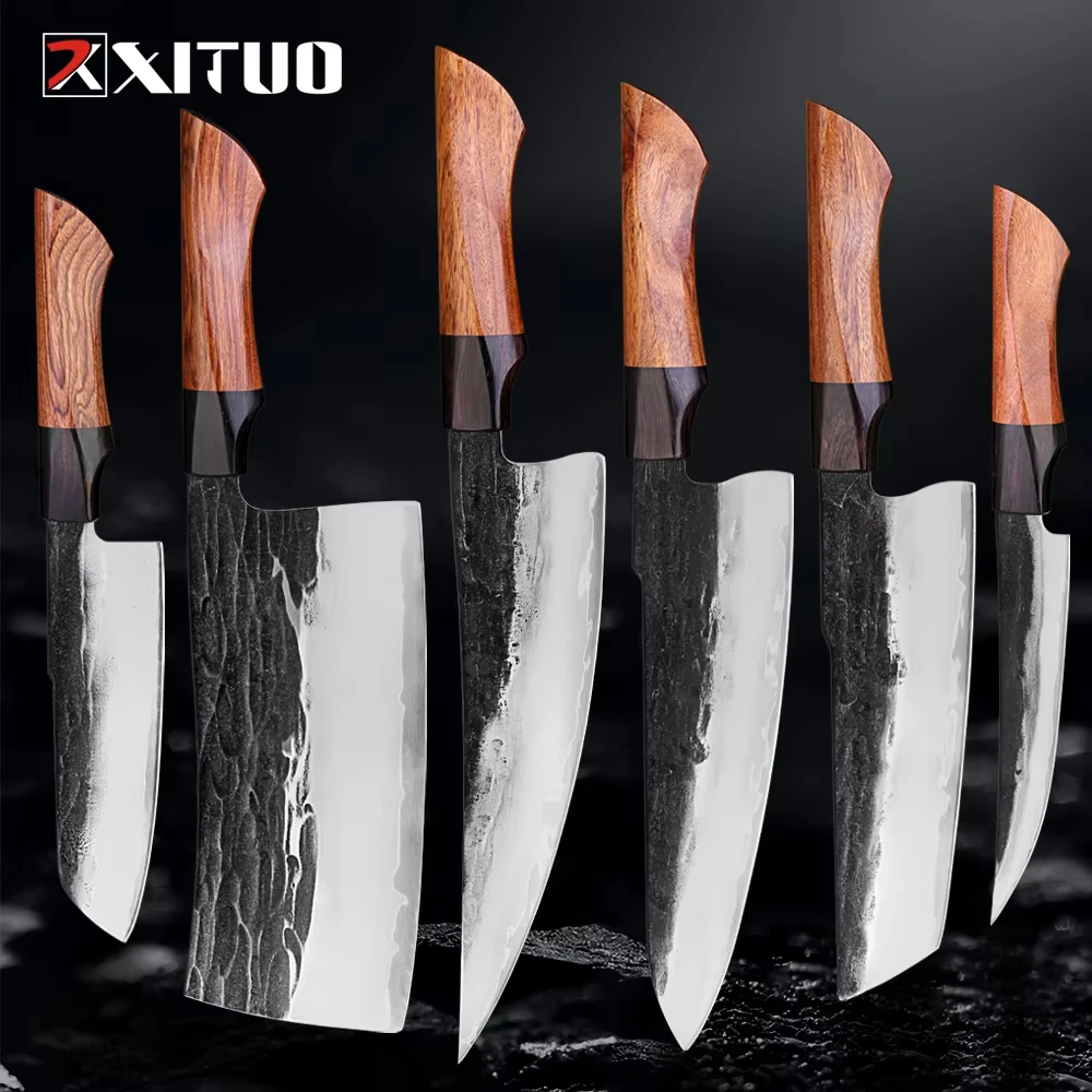 

XITUO Hand Forged Kitchen Knives 1-6 PCS Razor Sharp Triple Composite Steel 9CR18 Core Chef Knife Santoku Knife Ergonomic Handle