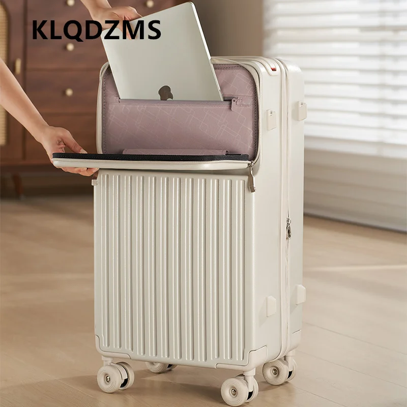 

KLQDZMS Laptop Suitcase Front Opening Boarding Case Multifunctional Trolley Case 20"24"26"28 Inches ABS+PC Rolling Luggage
