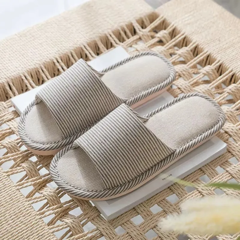 New Women Linen Slippers Suitable for Indoor Use Comfortable with Cotton and Linen Non Slip for Home Shoes for Men and Couples