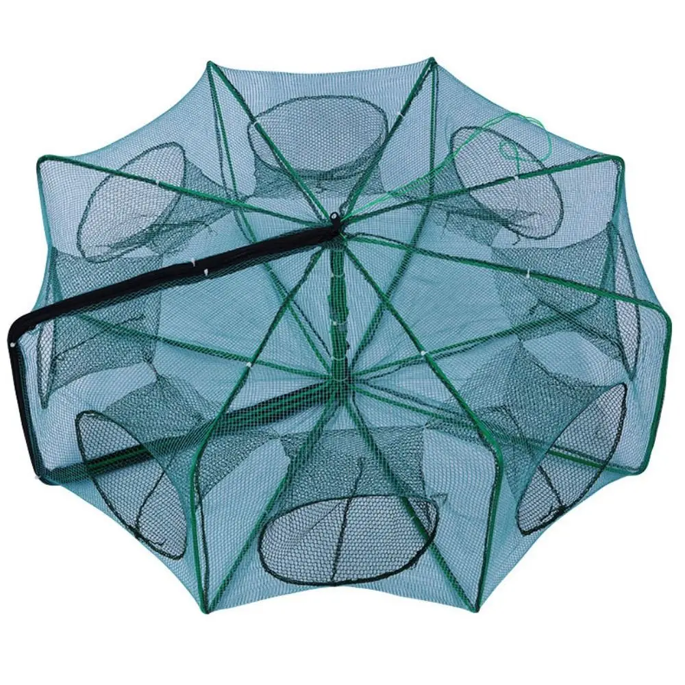 Red de pesca plegable duradera, red octagonal hexagonal verde de 6/8/10 agujeros, red de pesca manual de nailon de 40 ~ 82cm