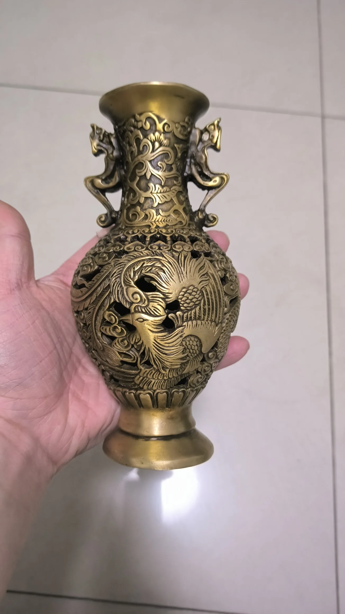 

one pcs antique bronze handicrafts dragon and phoenix vases living room ornaments