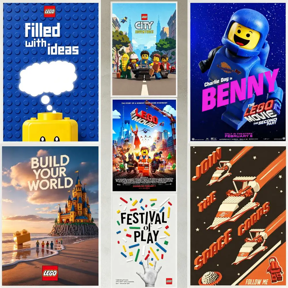 classic LEGO Poster Poster HD Waterproof Self-adhesive Art Print Wall Decor for Bedroom Living Room Gift