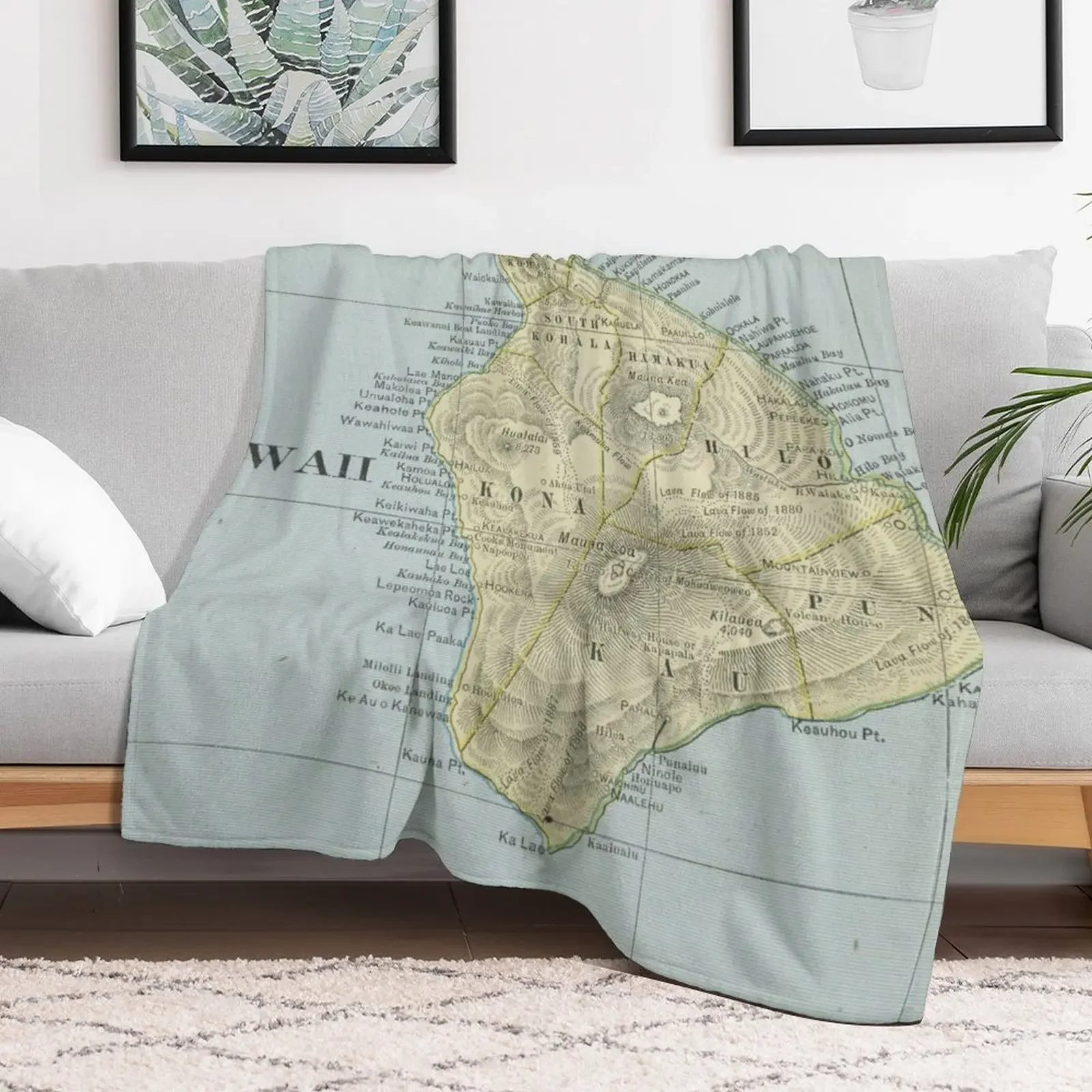 Vintage Map of Hawaii Island (1901) Throw Blanket Stylish Couch Blanket for Home Living Room