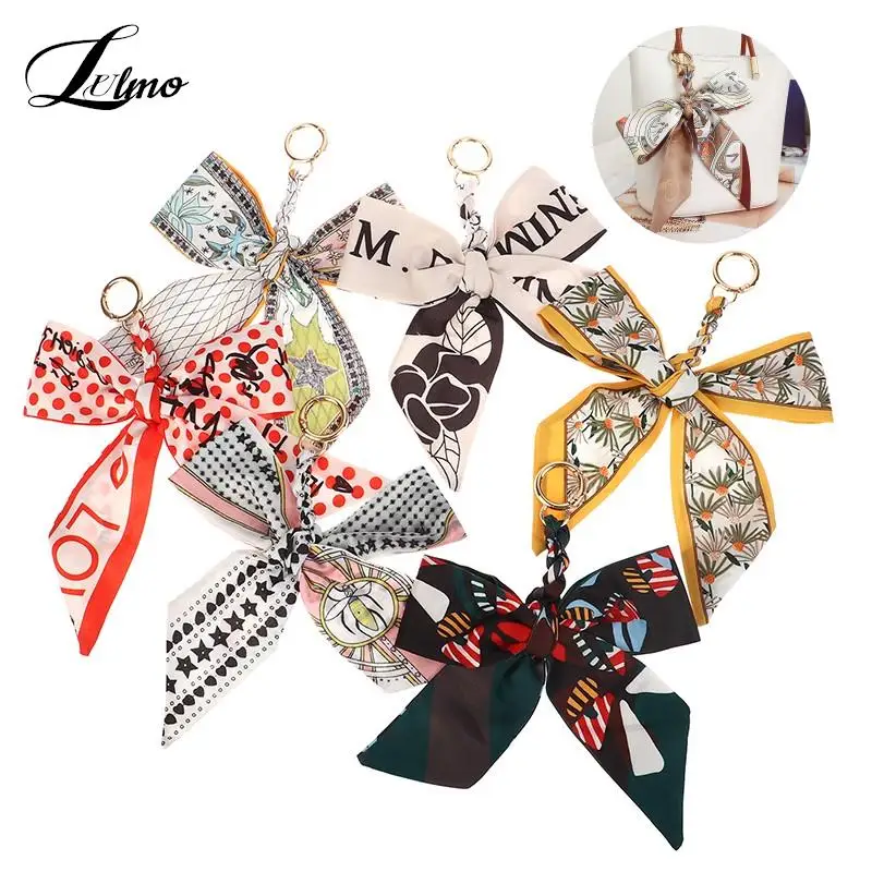 Weave Soft Silk Scarf Keychain Bowknot Pendant Bag Charm Accessories New Key Chain Fashion Car Key Holder Creative Gifts