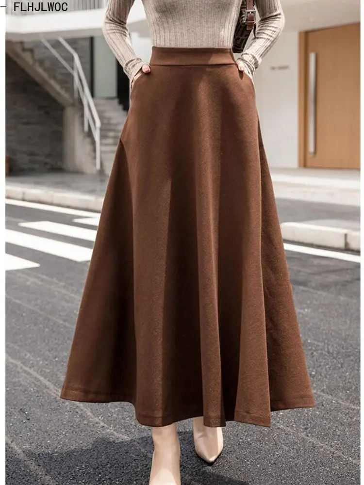 5 Colors Winter Spring Outerwear Hot Sales Women Woolen Long Maxi Skirts