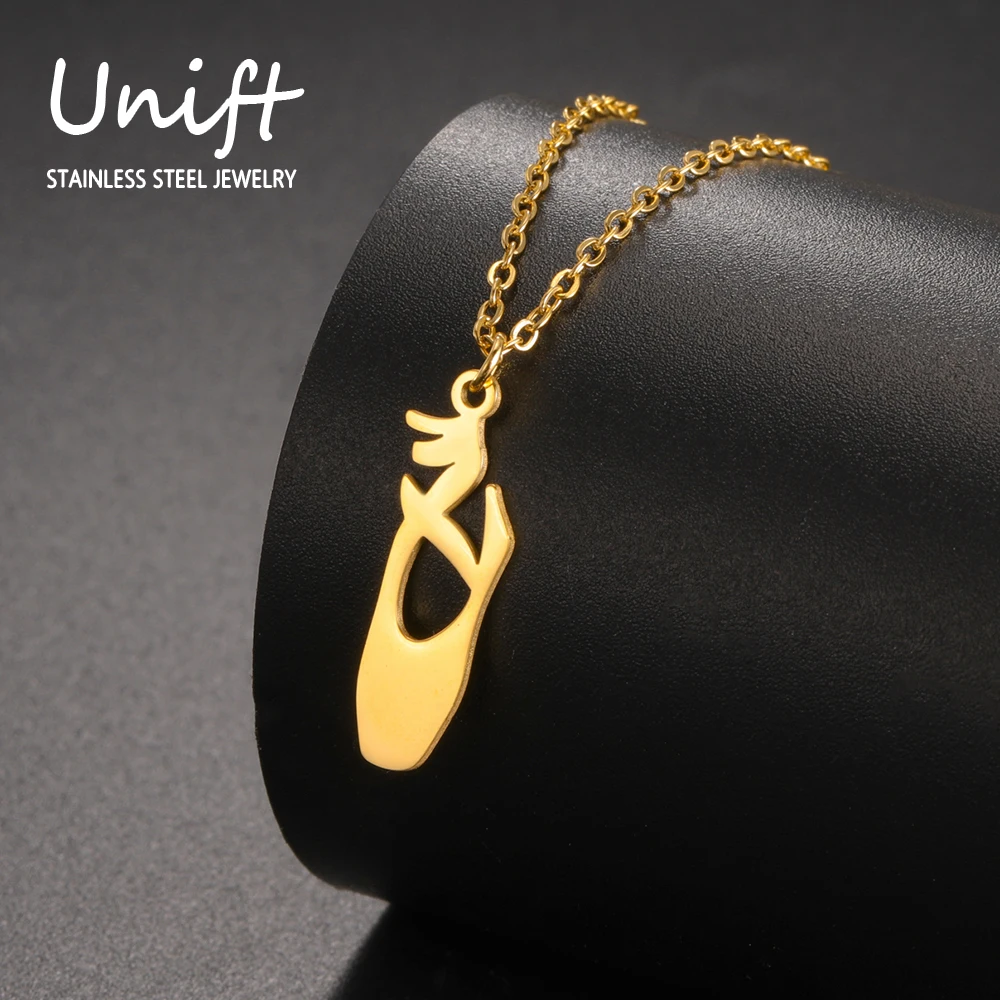 Unift Ballet Slippers Shoes Women Necklace Stainless Steel Fashion Lucky Mascot Jewelry for Women Dancer Gymnast Birthday Gift