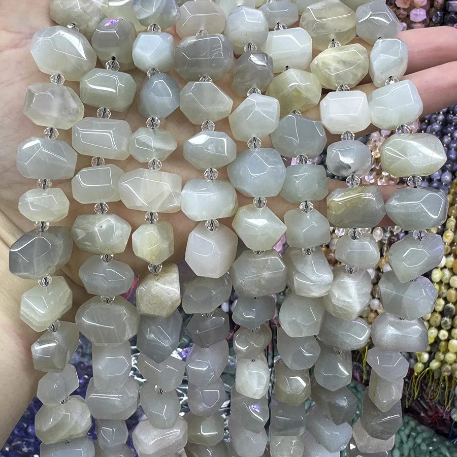 Natural White Moonlight Stone Handmade Lrregular Green Garnet Faceted Loose For Jewelry Making DIY Necklace Bracelet 15''13-18mm