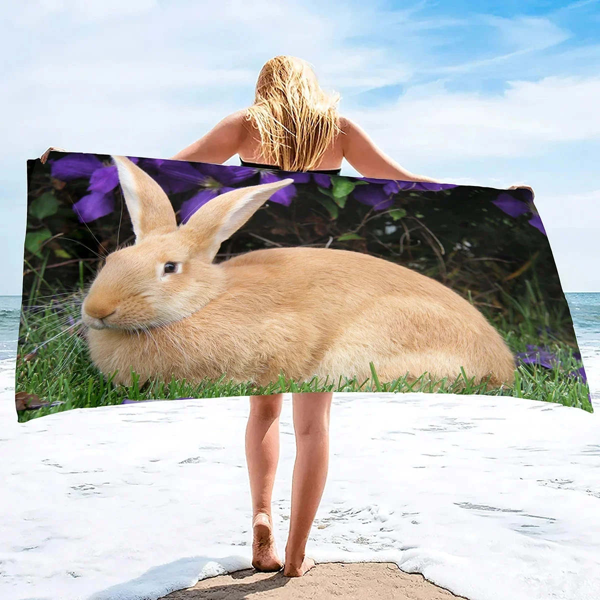 Cute Rabbit Bath Towel Wild Animal Beach Towel Microfiber Shower Quick Dry Swimming Cover Bathroom Travel Sport Spa Bar Towels