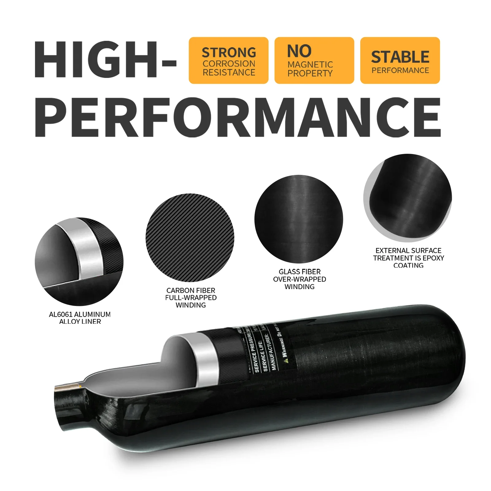 Tuxing กระบอกสูบคาร์บอนไฟเบอร์1.1L พร้อมวาล์วควบคุมถัง hPa 4500psi 300Bar ขวดแรงดันสูง M18ดำน้ำลึก * 1.5