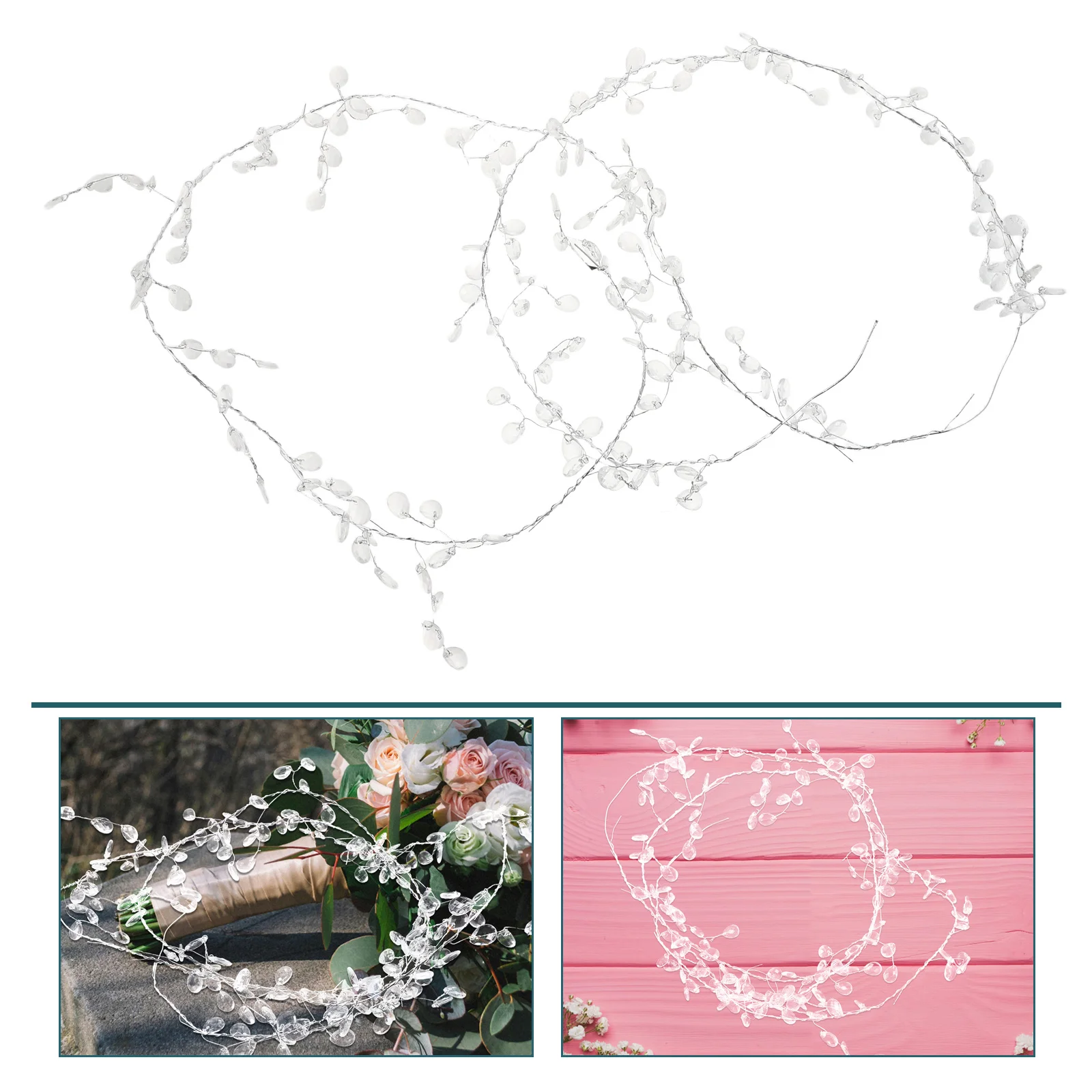 

2Pcs Wedding Crystal Clear Teardrop Strings Elegant Transparent Beaded Garland DIY Chandelier Floral Decorations