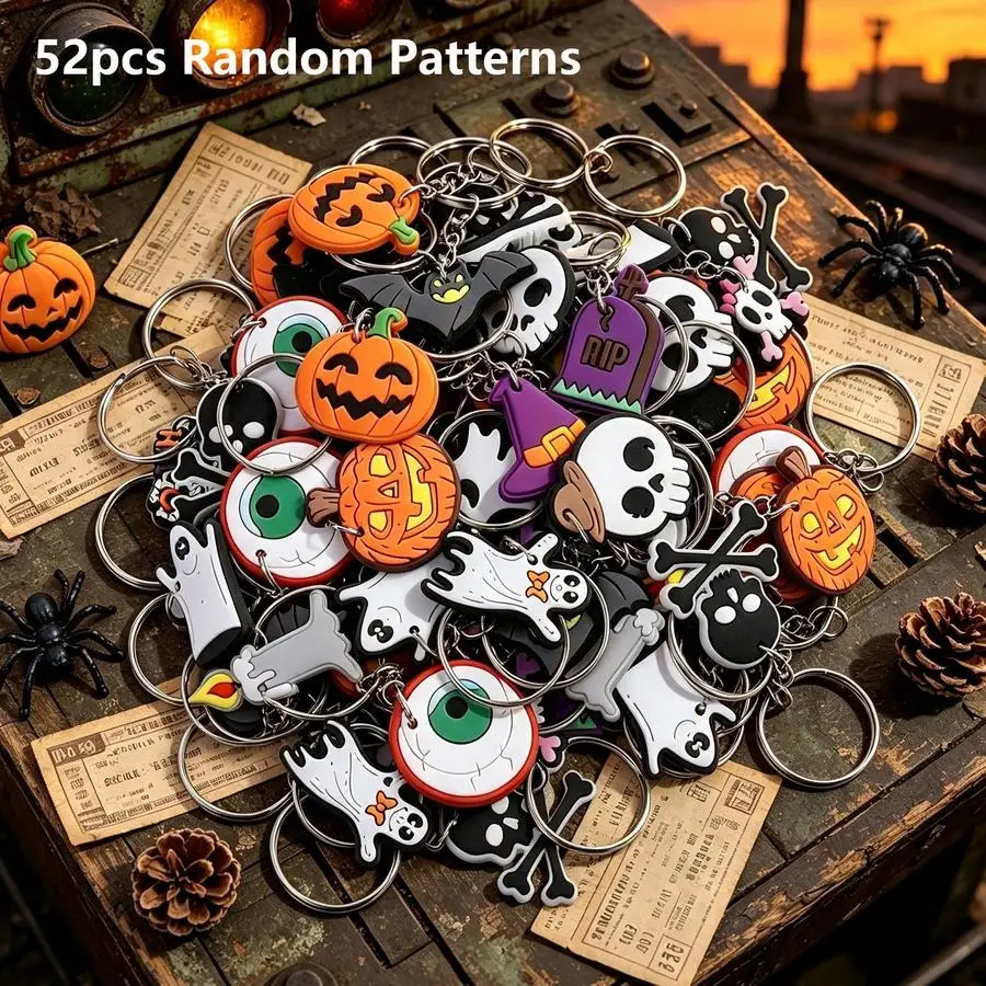 1/5/10/20/50/100pcs Random Pattern Christmas Keychains Keychains | Skull Pumpkin Candle Eyes Etc. Classic Halloween Elements | S