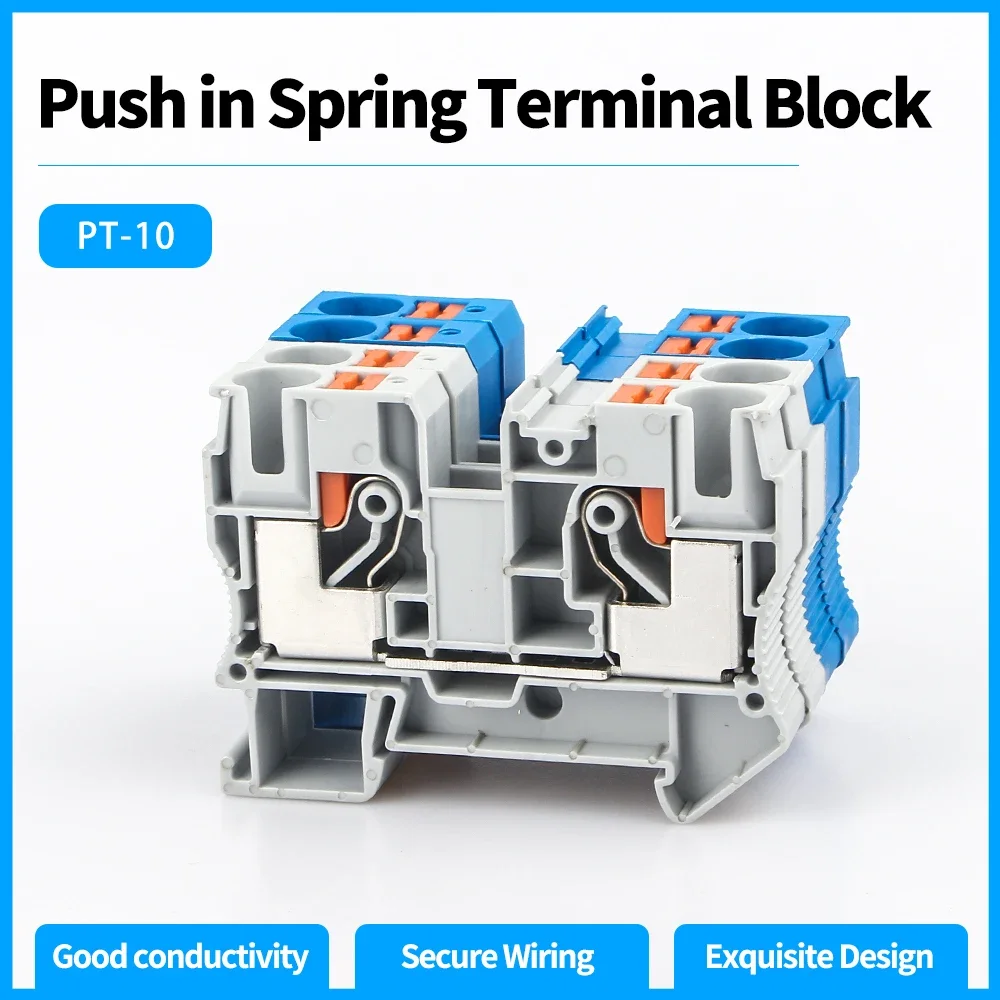 Din Rail Terminal Block Conductor 10Pcs PT-10 Connectors Push In Spring Screwless Feed Through Terminak Block Wire Connector