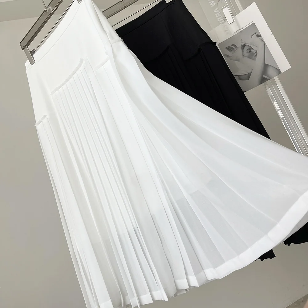 

Юбка миди с высокой талией, плиссированная, универсальная, стройнящая, в корейском стиле, с молнией, цветной, из другого материала