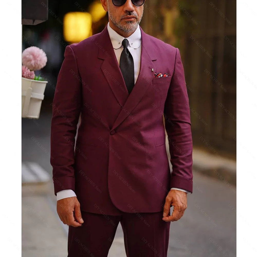 

Burgundy Suits for Men 2 Pieces Elegant One Button Notch Lapel Male Suit Smart Casual Formal Wedding Party Tuxedo (Blazer+Pants)
