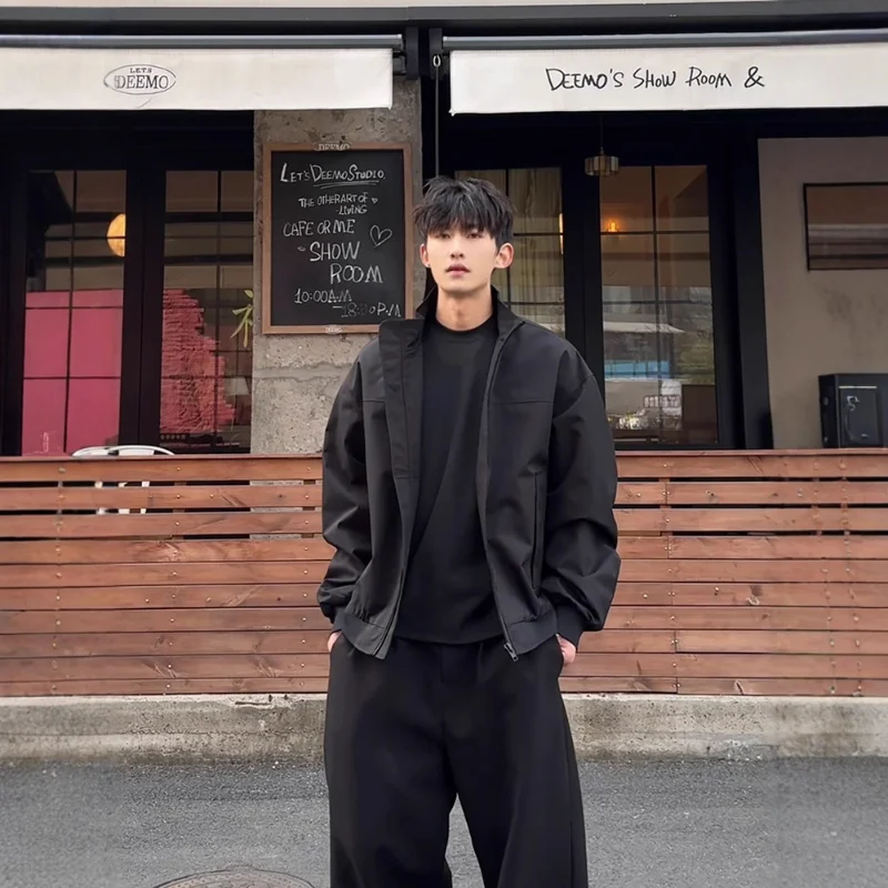 Men's American Style Bomber Jacket New Spring Autumn 3-proof Softshell Stand Collar Trendy Short Casual Baseball Jacket
