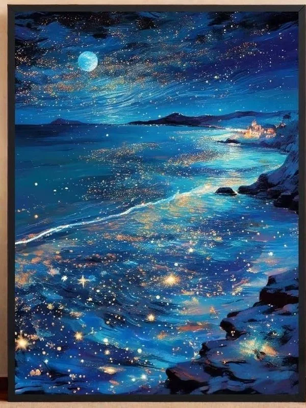 

Healing Diamond Painting 2025 New Starry Sea Living Room Bedroom DIY Handmade Diamond Embroidery with Frame Sti-On Artwork