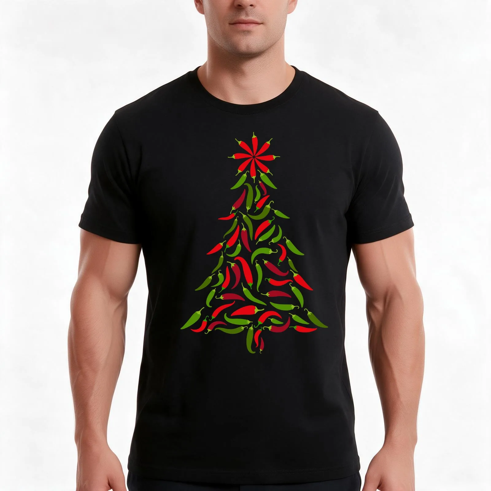Red and Green Chile Peppers Tree T-Shirt, Summer Casual Cotton Tee, Oversized Streetwear Tops, Vintage Graphic Print