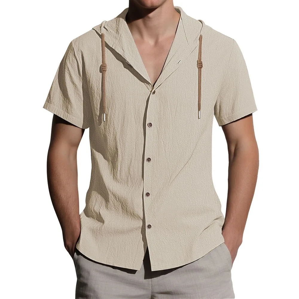 

Новая летняя мужская рубашка из хлопка и льна с капюшоном, Лидер продаж, модные дышащие легкие простые стильные мужские однобортные футболки