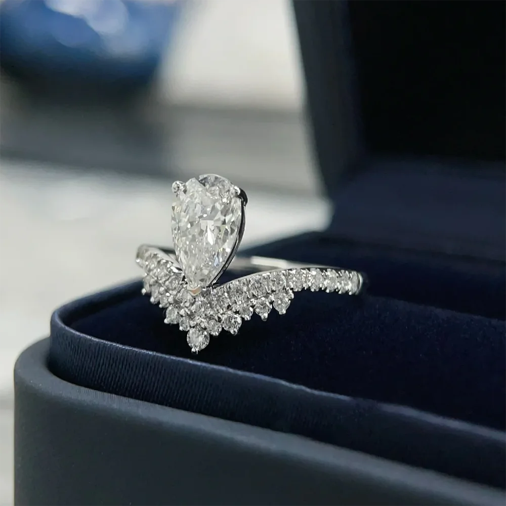 Gra Certified 1.5carat Water Drop Shape Moissanite Wedding Diamond Ring for Women 925 Sterling Silver Crown Engagement Rings