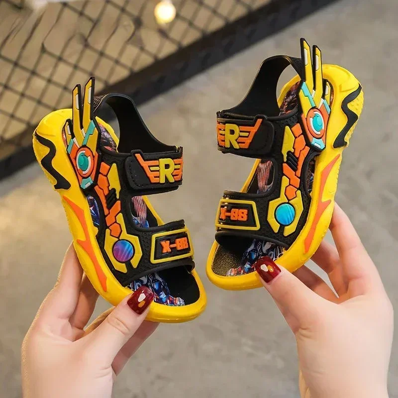 

Children's Beach Sandals for Boys 2025 New Summer Soft-Sole Anti-Slip Sports Shoes for Big Kids Mecha Style Boys' Sandals