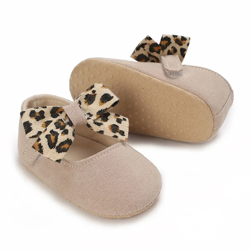 Caziffer Baby Girls Princess Shoes Soft Leopard Print Bow Non-slip Bottom First Walker Shoes Toddler Shoes