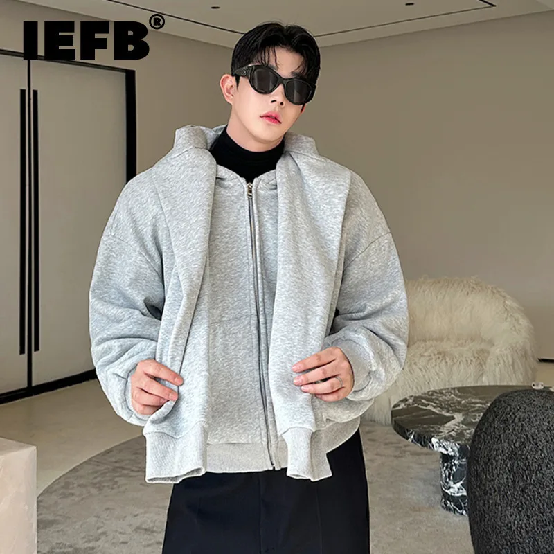 

IEFB New Autumn Men's Hoodies Fake Two-piece Hooded Solid Color Thickened Loose Male Sweatshirts Korean Style Menwear 9C7528