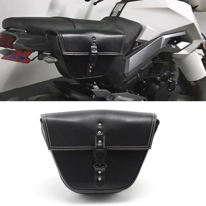 MotorcyclePUSynthetic leather solid color car bag Retro-style black multifunctional durable simple bike bag
