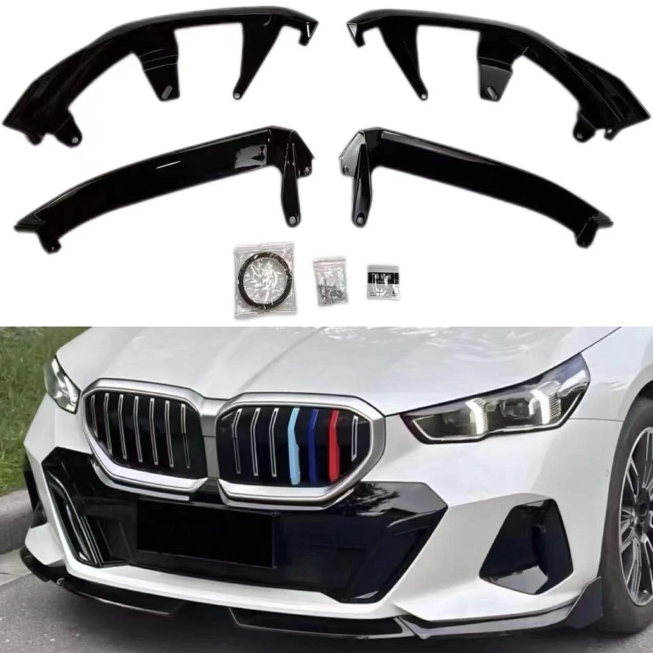 For BMW 5 Series G60 G68 2024 2025 MP Style 4 Piece Front Lip Splitter Gloss Black Bumper Spoiler Body Kit Modification Car Part