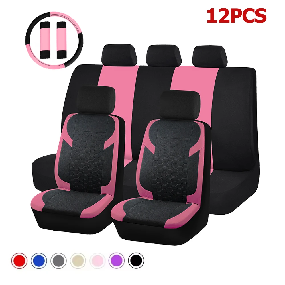 

Universal 12pcs Full Set Car Seat Covers With Steering Wheel Covers And Seatbelt Covers Protector Interior Covers Set