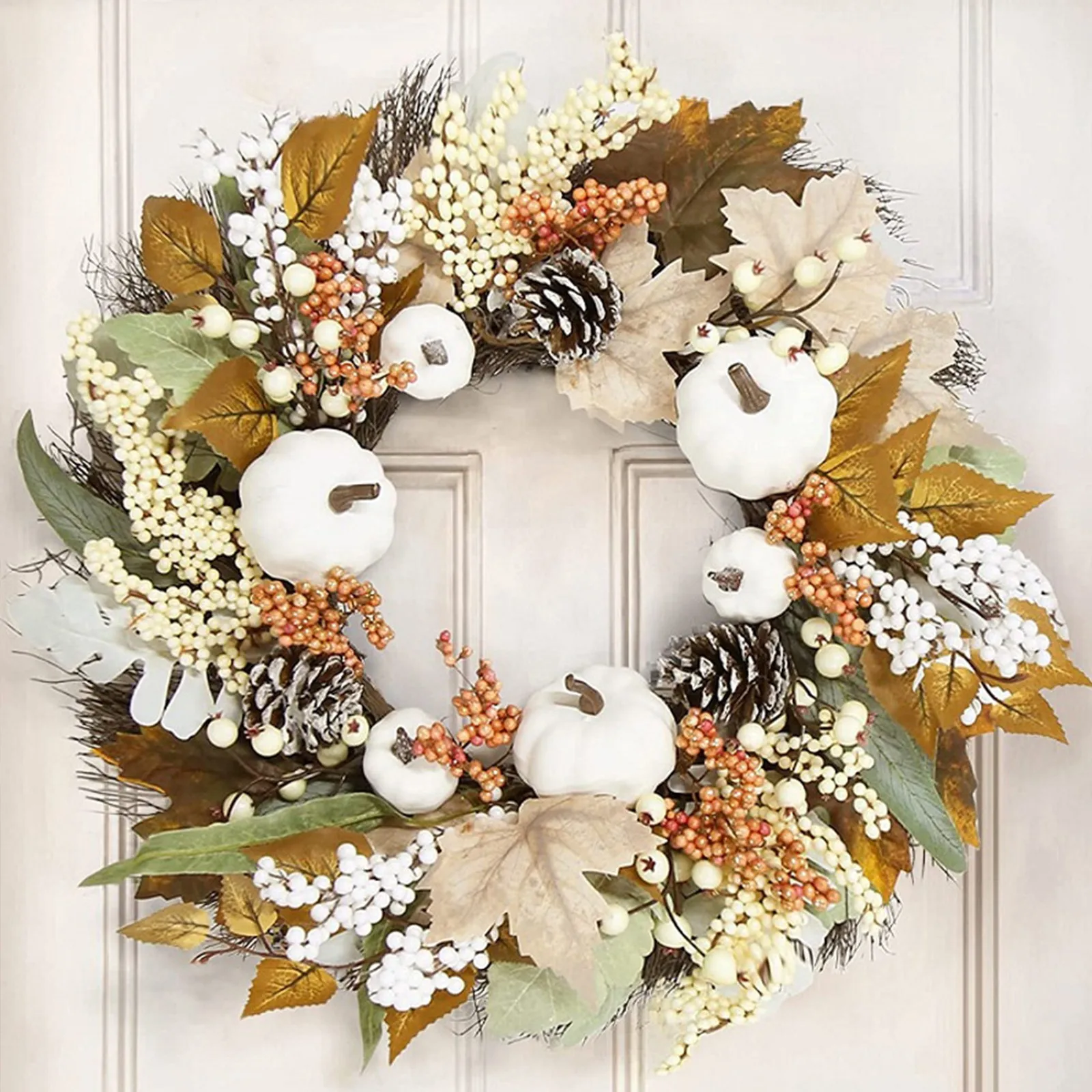 

Fall Wreaths Pumpkin Berry Maple Leaf Artificial Wreath for Front Door Thanksgiving Harvest Autumn Door Wreath Home Decoration