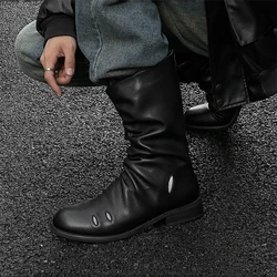 Original Design Hight Quality British Punk Style Calf-High Height Increasasing Boots For Men's Black Hombre Party Banquet Dress