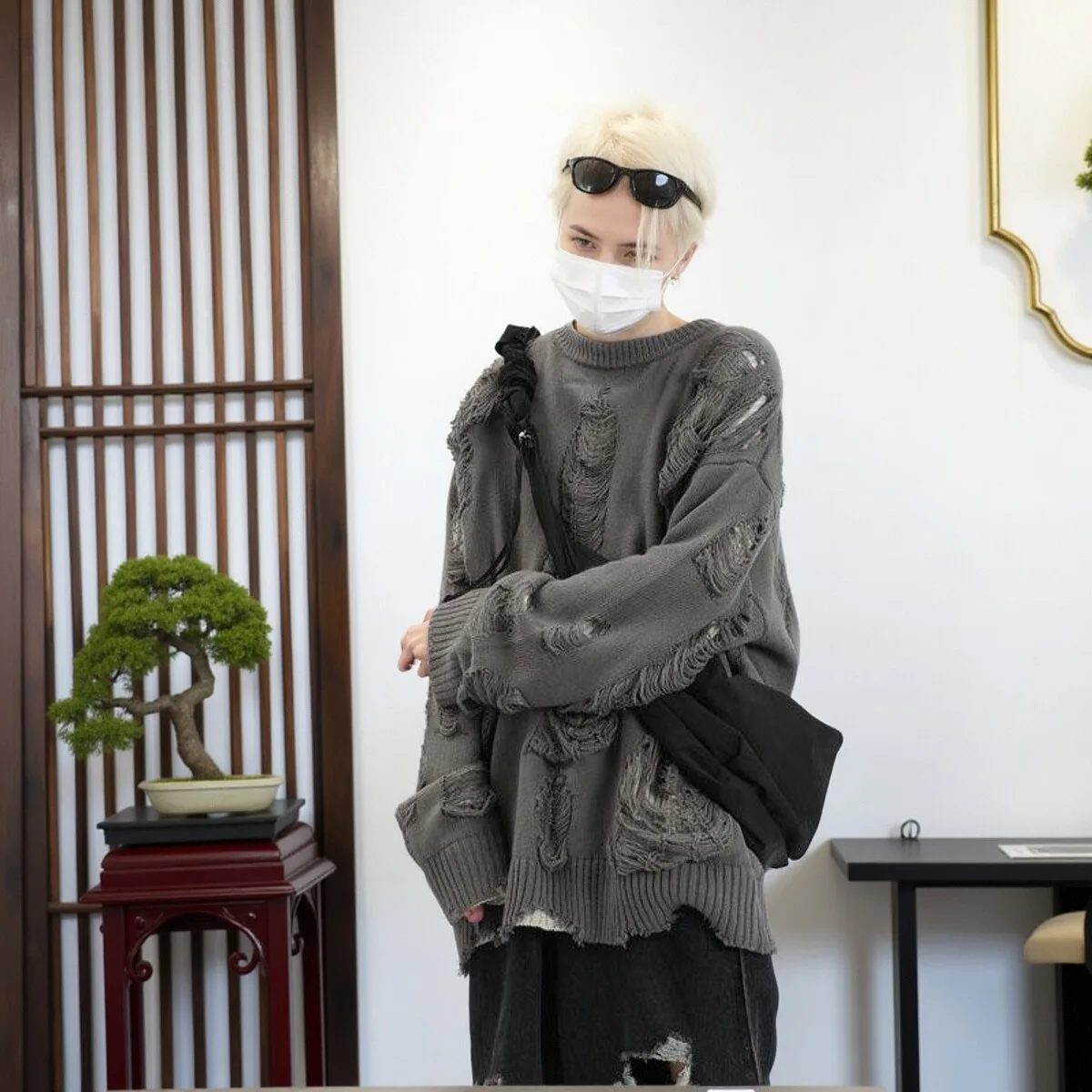 

Y2K Lazy Sle Double-Sided Wear Hollow out Hole Knitted Sweater Men Women Casual Urban Faion Long Sve round Ne Top