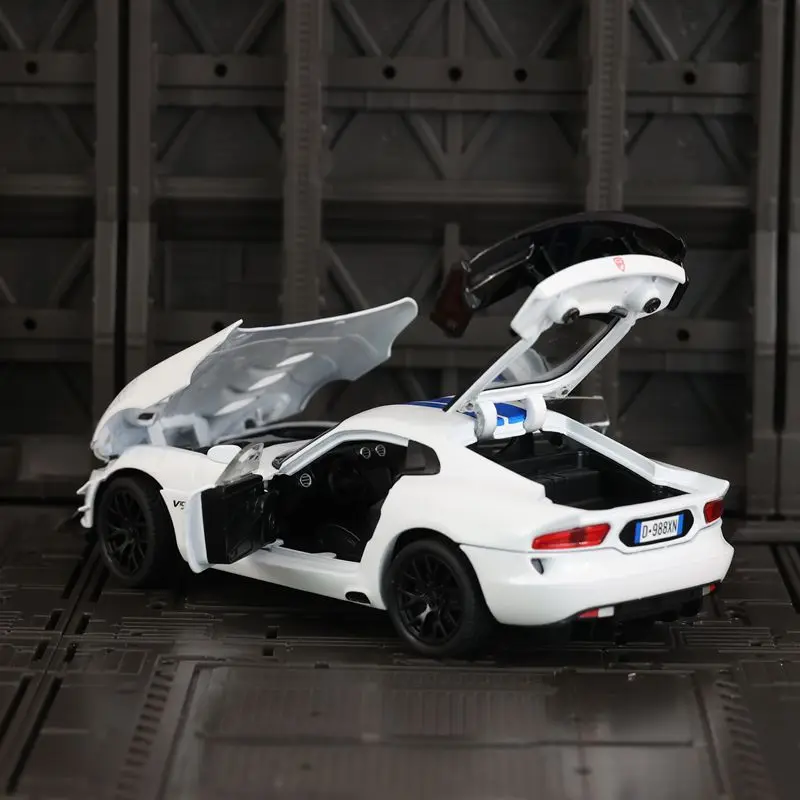 1:32 Dodge Viper Alloy Car Model Ornament Collection, portas e capô do motor, porta-malas pode abrir, carro de brinquedo para meninos