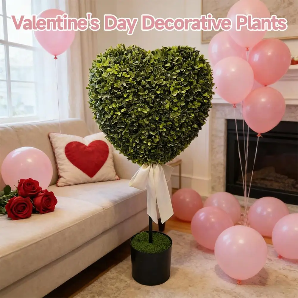 

Искусственное дерево-топиарий в форме сердца ко Дню святого Валентина, декоративное искусственное растение с бантом в кашпо для сада, веранды, домашнего декора