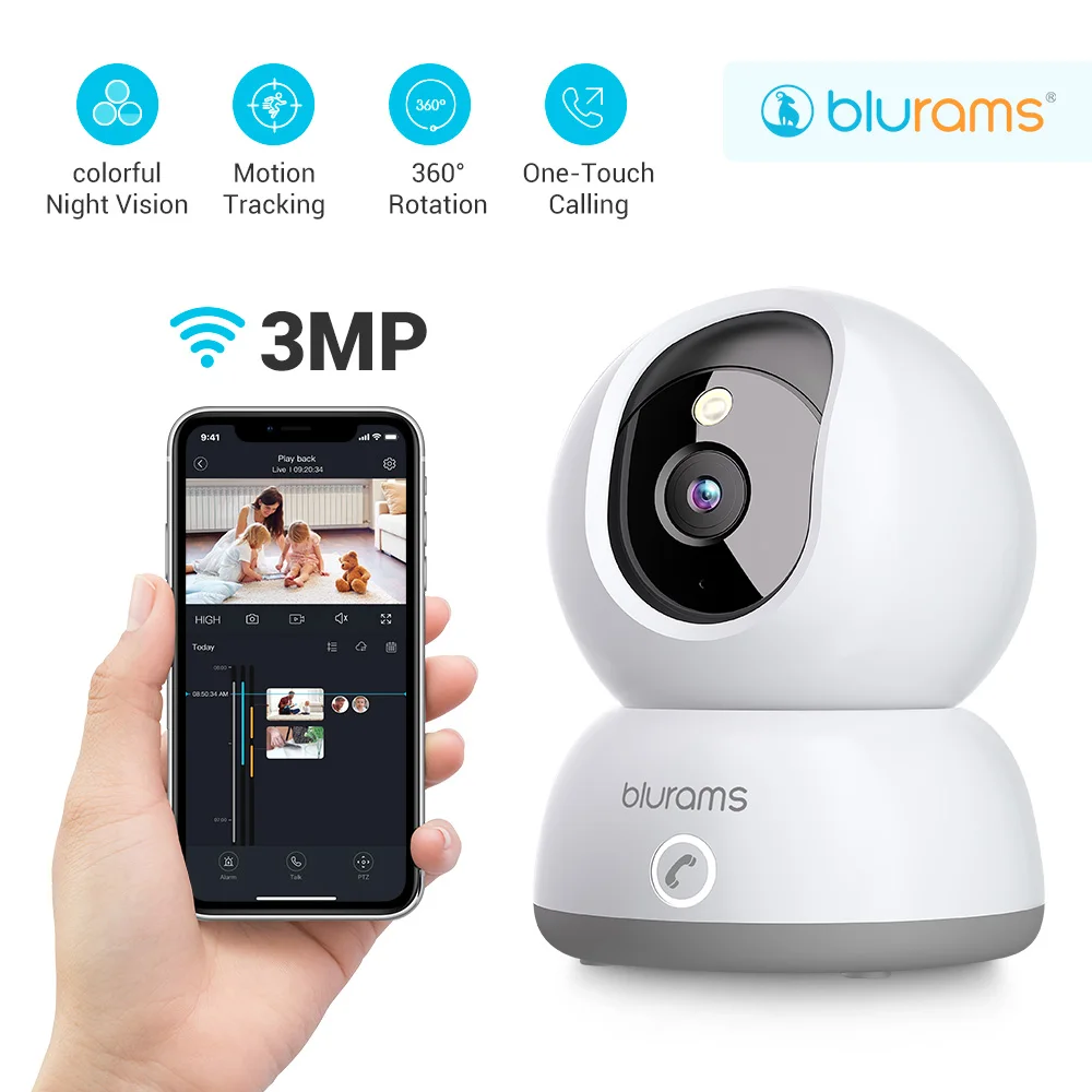 Blurams 2K 2.4GHz Indoor Camera for Home Security, 360° Pet Dog Camera with Phone App, 2-Way Talk, One-Touch Call, Night Vision