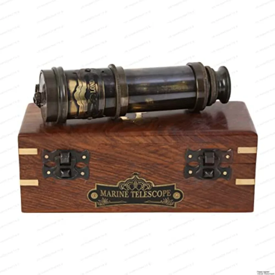 

Vintage Brass Spyglass Telescope Handheld Nautical Captain's Pirate Telescope with Wooden Box Antique Maritime Collectible, Fun