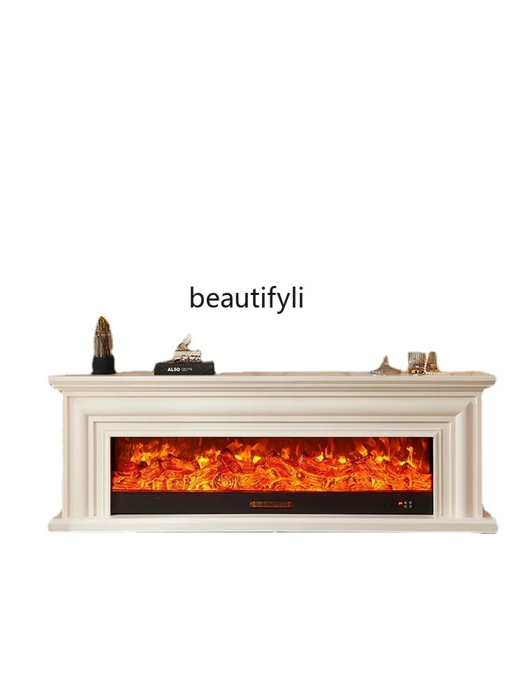 

French Simulation Flame Electronic Fireplace Solid Wood Curio Cabinet Home Heating TV Cabinet Living Room Furniture