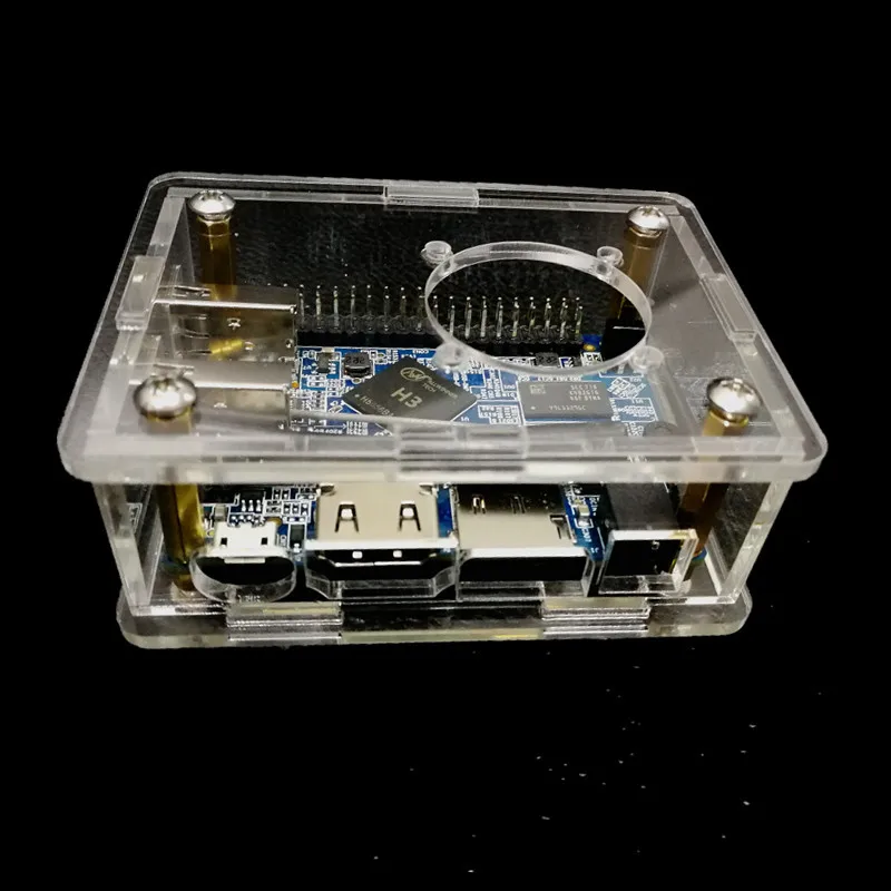 Carcasa acrílica para placa de desarrollo Orange Pi Lite/Lite 2, carcasa para placa base Orange PI H3 con disipador de calor de ventilador